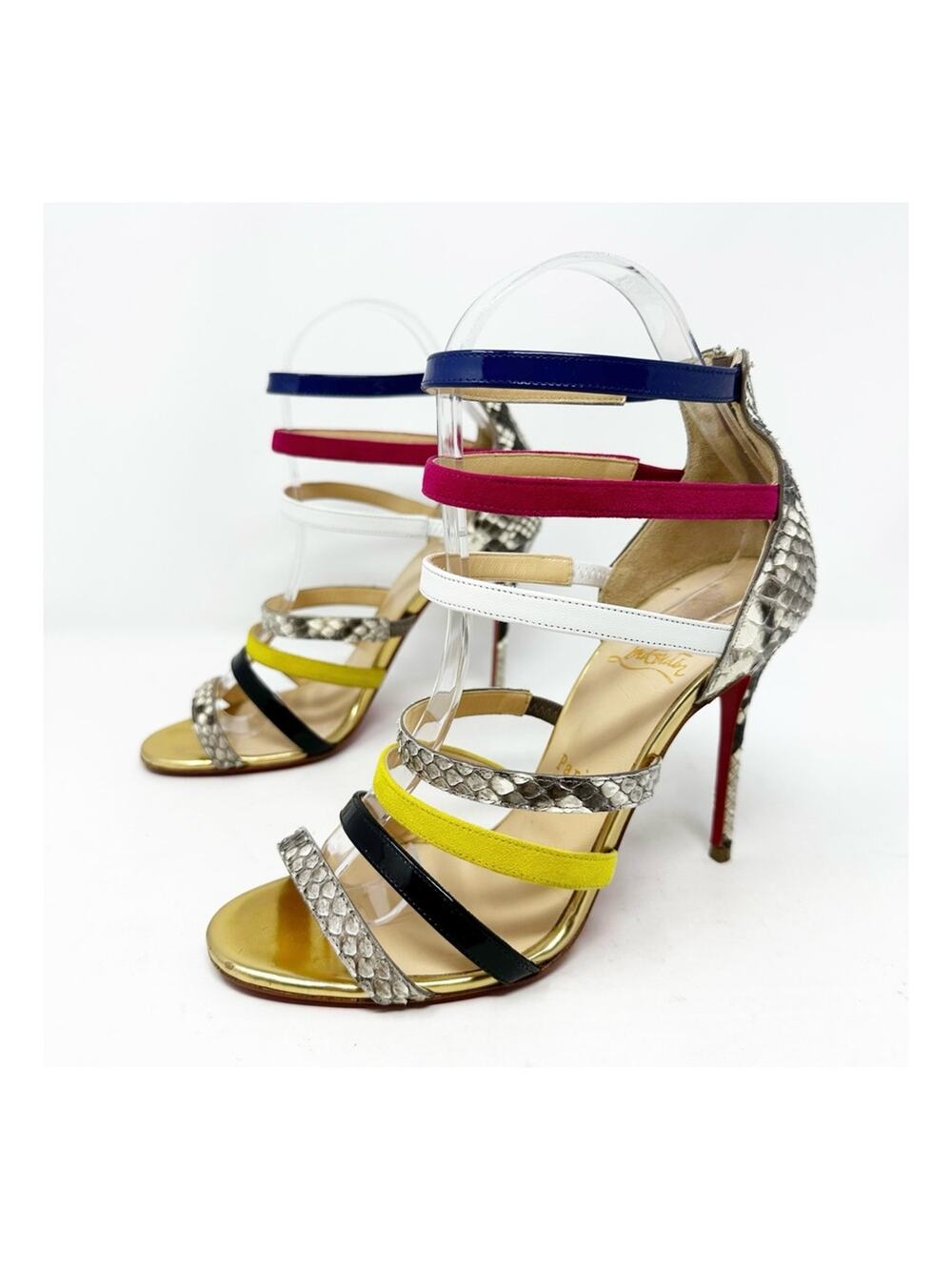 Christian Louboutin Mariniere Python Strappy Sandals Heels Womens Size EU 36.5